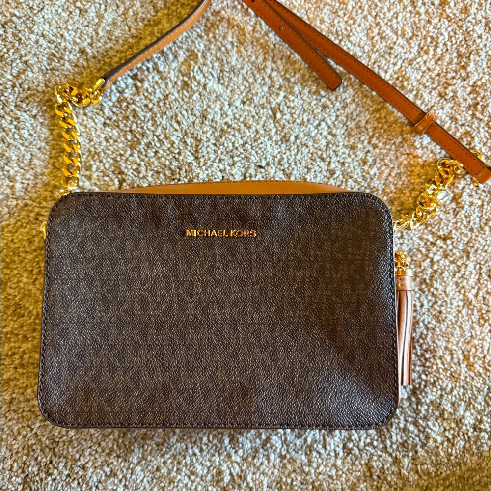 Michael Kors Tan and Gold Crossbody Bag